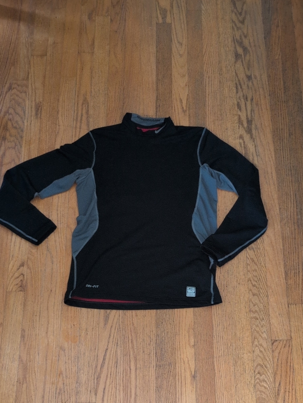 Nike Black and Gray Long Sleeve Performance Top
